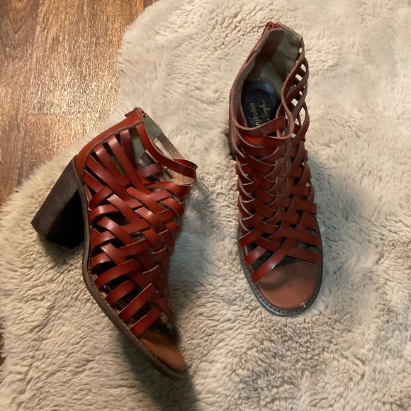 Free People Shoes - Farylrobin Free People Sandal Woven Brown Leather Size 10 Heeled Open‎ Toe